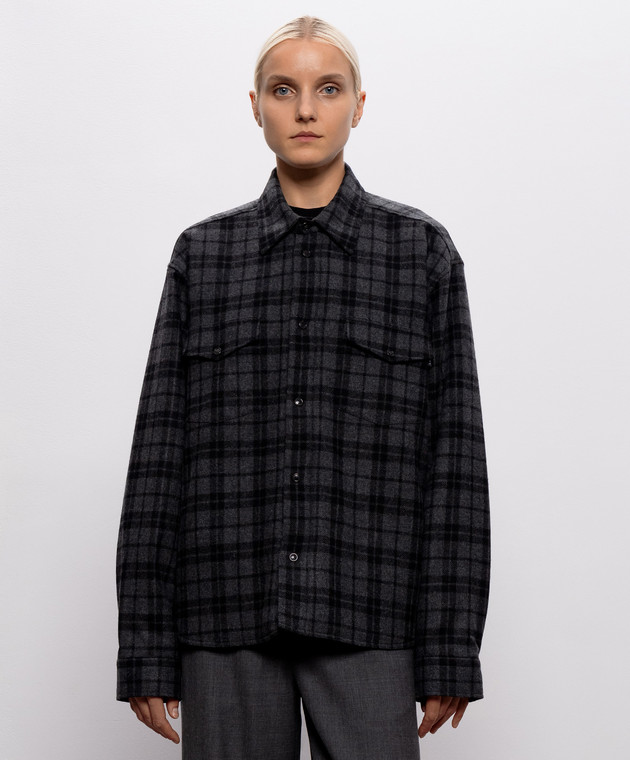 Vetements Серая куртка в стиле рубашки с шерстью в клетку MH27SH065GCw изображение 3