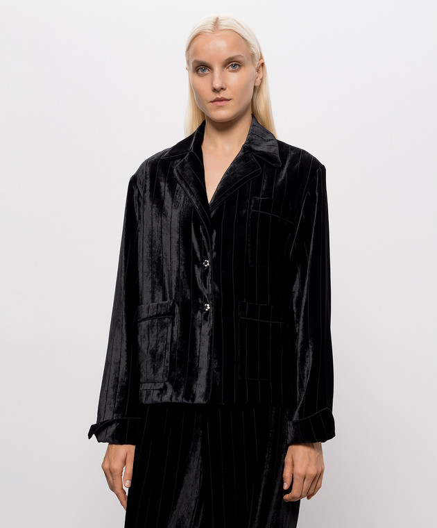 Ermanno Scervino Черная бархатная рубашка в стиле пижамы с шелком D492I350XTC изображение 3