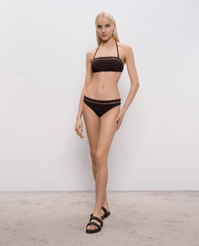 Brunello Cucinelli Коричневі трусики від купальника з ланцюжком моніль MQ965VS599