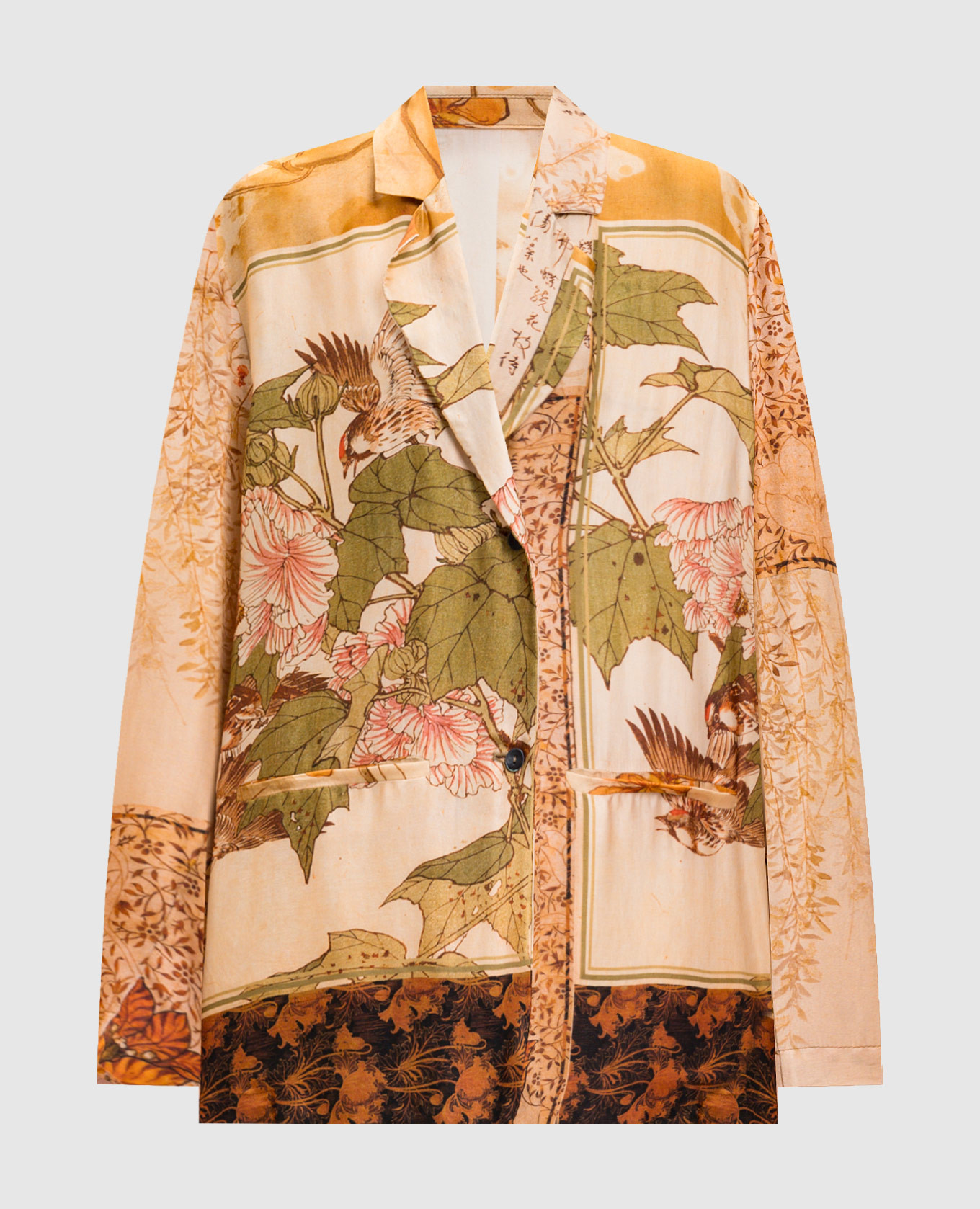 Бежевий жакет в брендовий принт