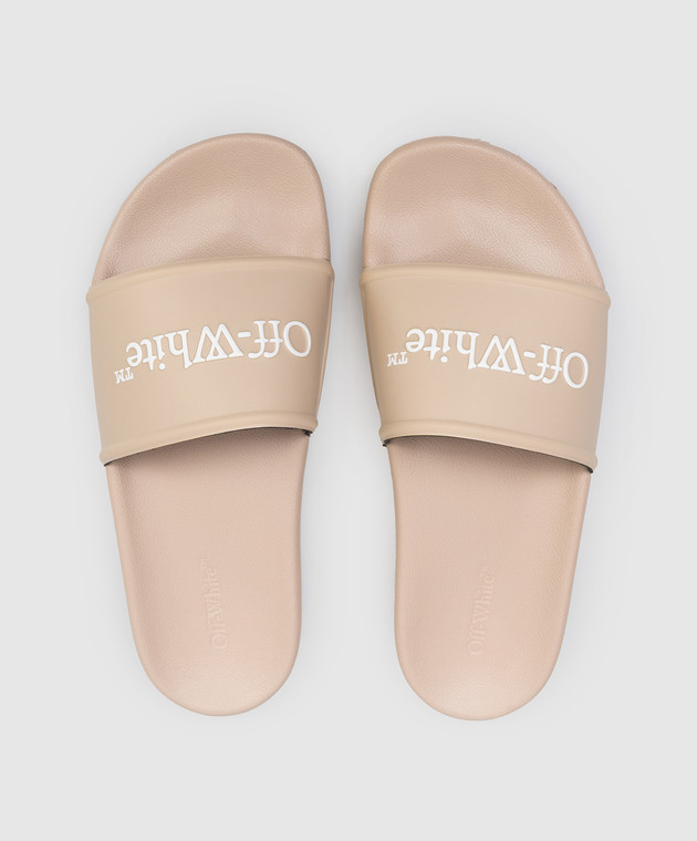 Off-White Бежевые слайдеры с фактурным логотипом OWIU001S26MAT002 изображение 4