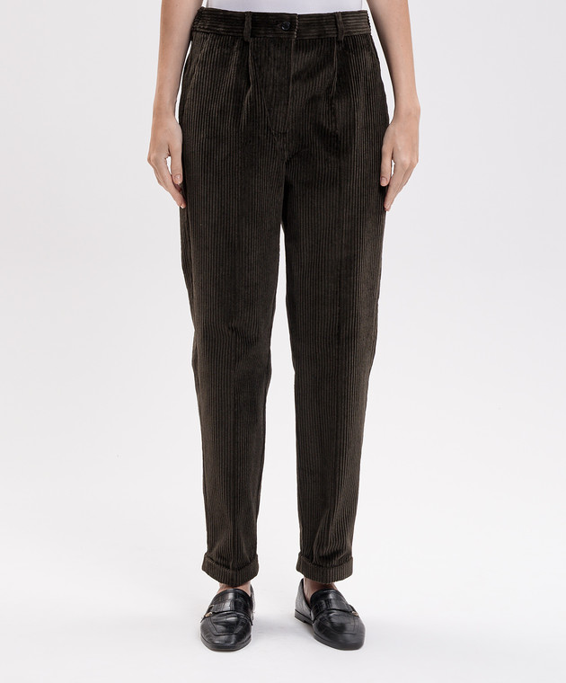 Kiton Зеленые бархатные брюки с отворотами D50105K0590I изображение 3