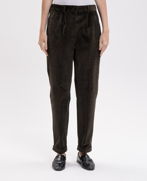 Kiton Зелені оксамитові штани з відворотами D50105K0590I