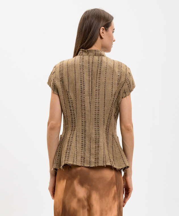 Masnada Коричневий жакет з льону з короткими рукавами 8011 зображення 4