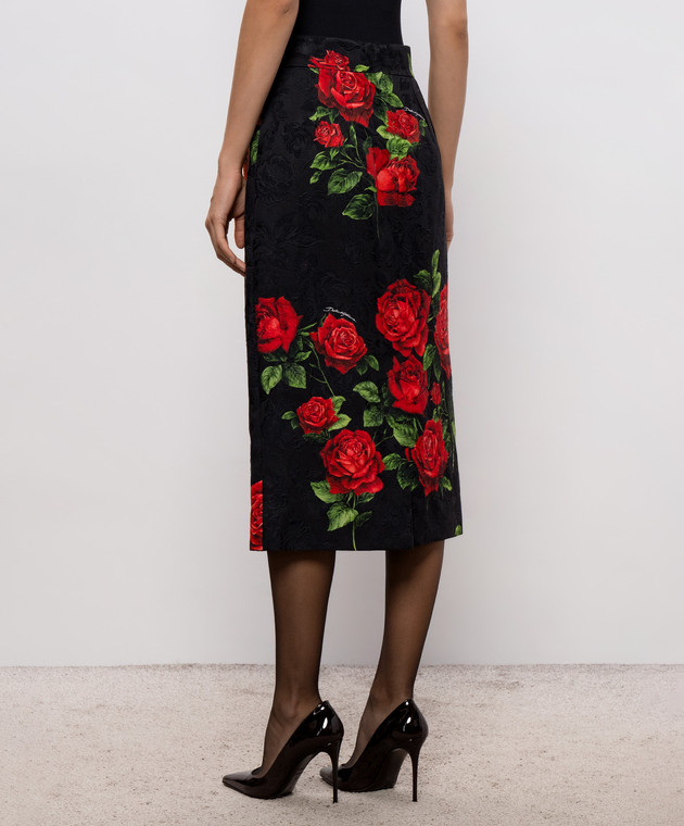 Dolce&Gabbana Черная юбка с шелком в принт F4CS8TFSTB4 изображение 4
