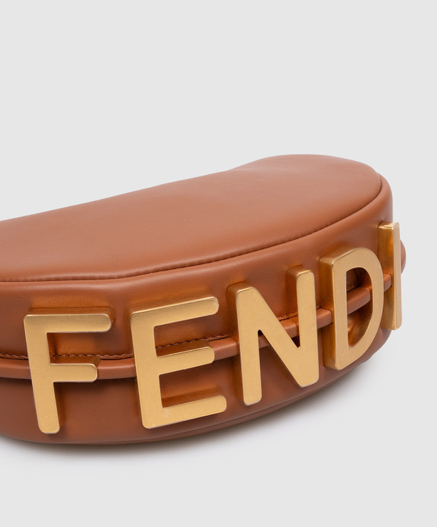 Fendi Коричневая кожаная сумка-хобо Fendigraphy Mini 8BS081A5DY изображение 4