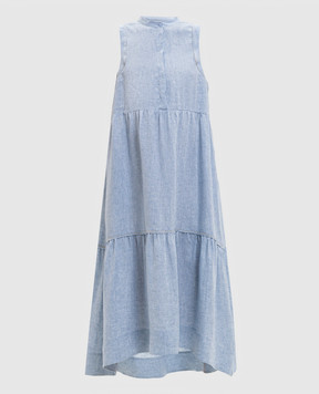 Peserico Блакитна сукня з льону з оборкою S0209902600