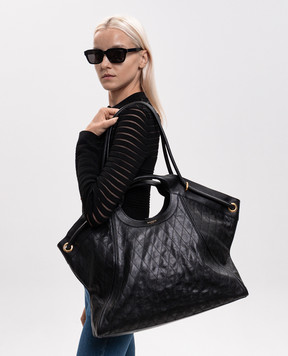 Balmain Чорна шкіряна сумка з принтом логотипа HN1FE077LSP6