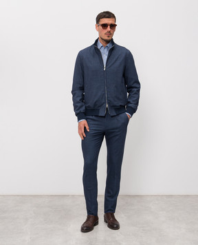 Enrico Mandelli Сині штани з вовною, шовком та льоном GYM02B6043
