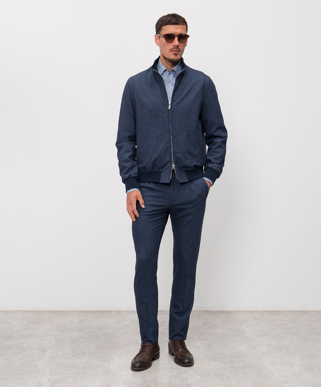 Enrico Mandelli Синие брюки с шерстью, шелком и льном GYM02B6043 изображение 2