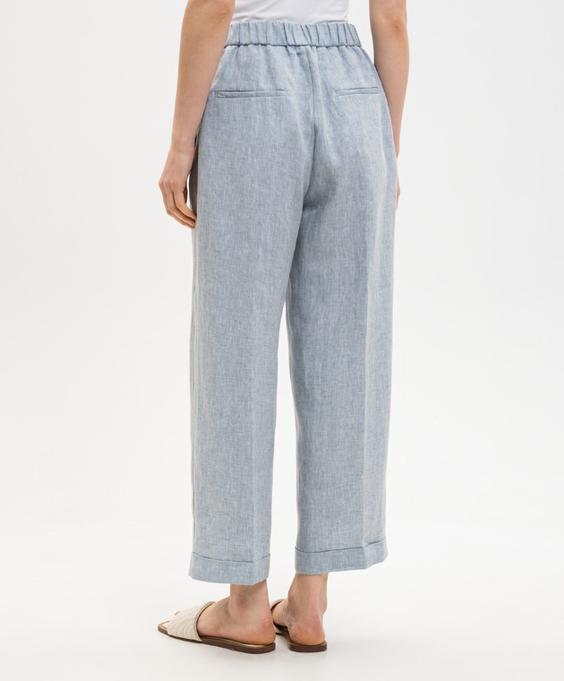 Peserico Голубые брюки из льна с отворотами P0430102629 изображение 4