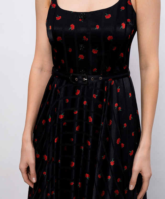 Nissa Черное платье в цветочный принт с поясом RC16567 изображение 5