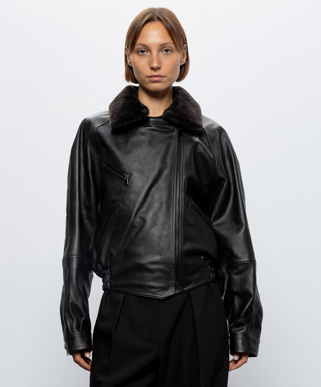 Magda Butrym Коричнева шкіряна куртка з хутром LEATHER13JACKET192926 зображення 3