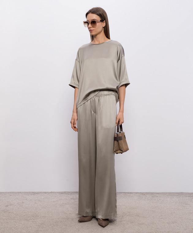 Brunello Cucinelli Блуза кольору хакі із шовком M0C59DZ310 зображення 2