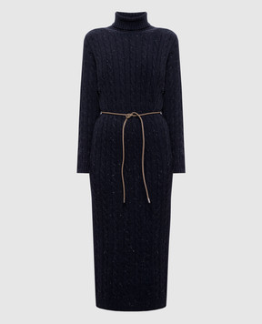 Peserico Синя сукня міді з вовною та шовком S92216F07A09095