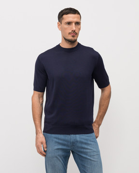 Stefano Ricci Синяя футболка из шелка с логотипом K616006G12F26102