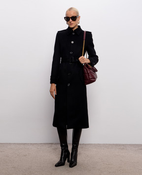Saint Laurent Черное пальто из шерсти с поясом A001IQY060R