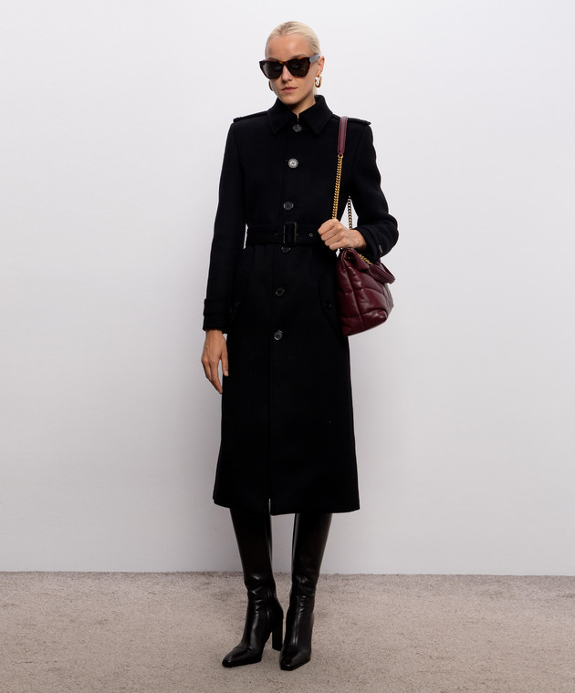Saint Laurent Черное пальто из шерсти с поясом A001IQY060R изображение 2