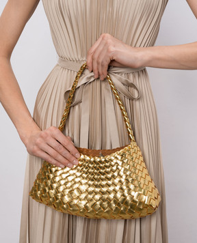 Dragon Золотистая кожаная плетеная сумка Rosanna DGS68943