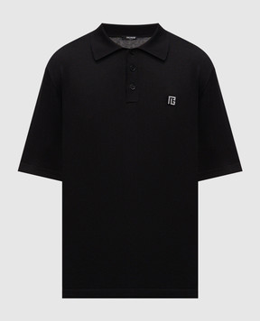 Balmain Черное поло с узором эмблемы GH1GB044KJ53