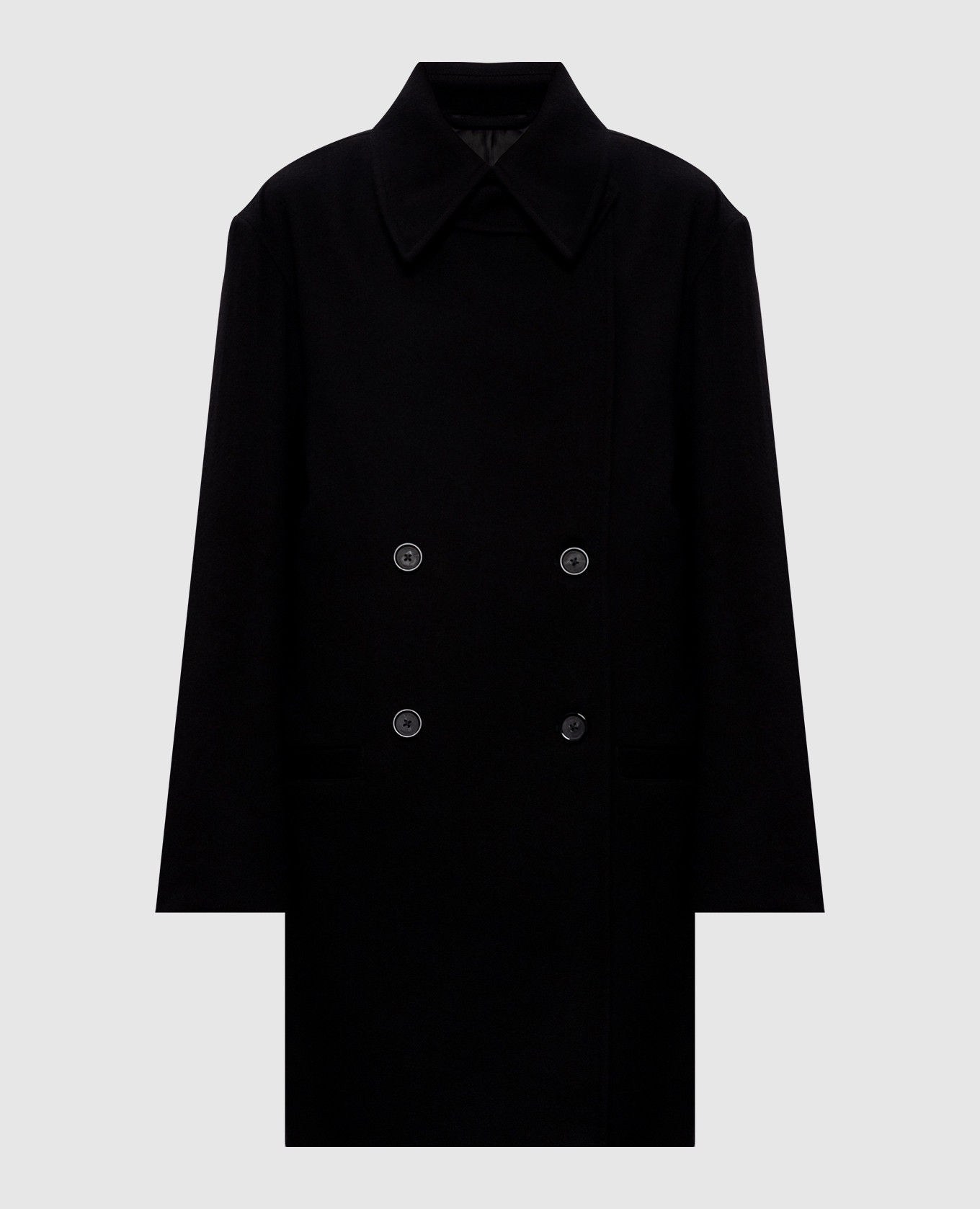 

Черное двубортное пальто из шерсти, Черный, Пальто