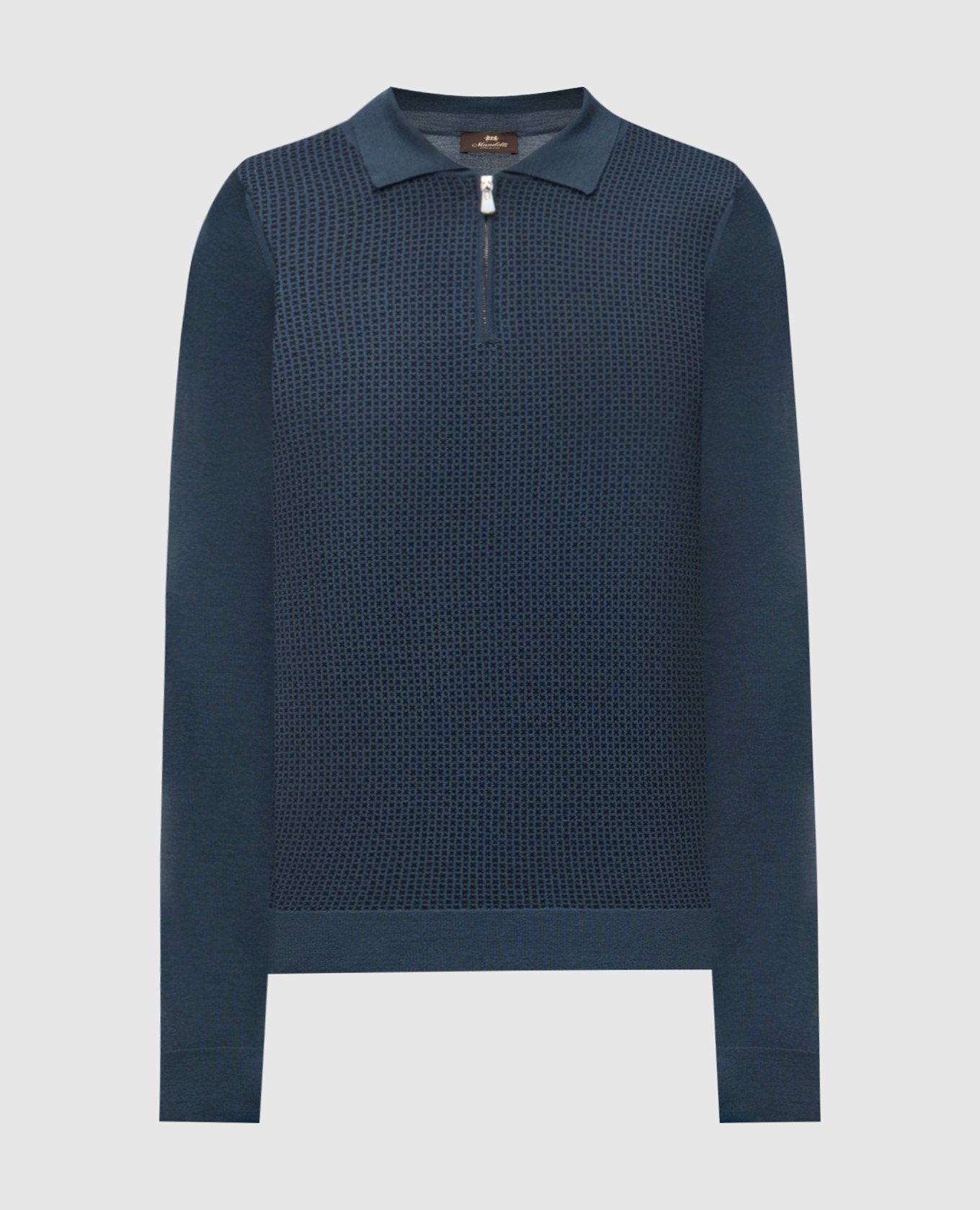 Синее поло с шерстью и шелком в узор