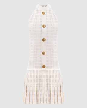 Balmain Белое платье мини с плёсированием GF1R3375KJ36