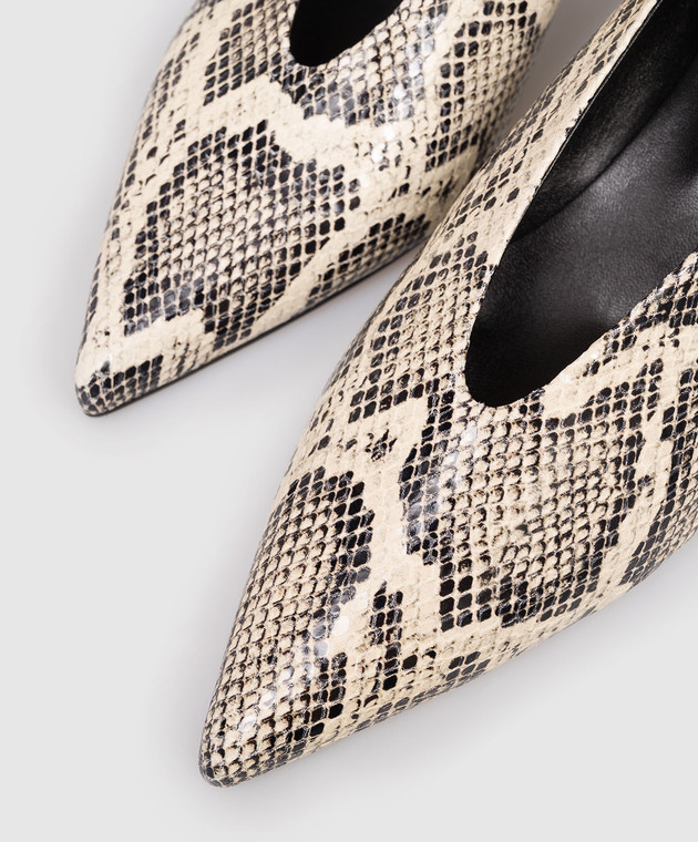 Aeyde Бежевые кожаные туфли Clara с принтом под кожу питона PUCLAP35KT223100043 изображение 5