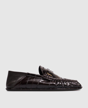Saint Laurent Темно-коричневые кожаные глянцевые мокасины Cassandre A004150WXAG