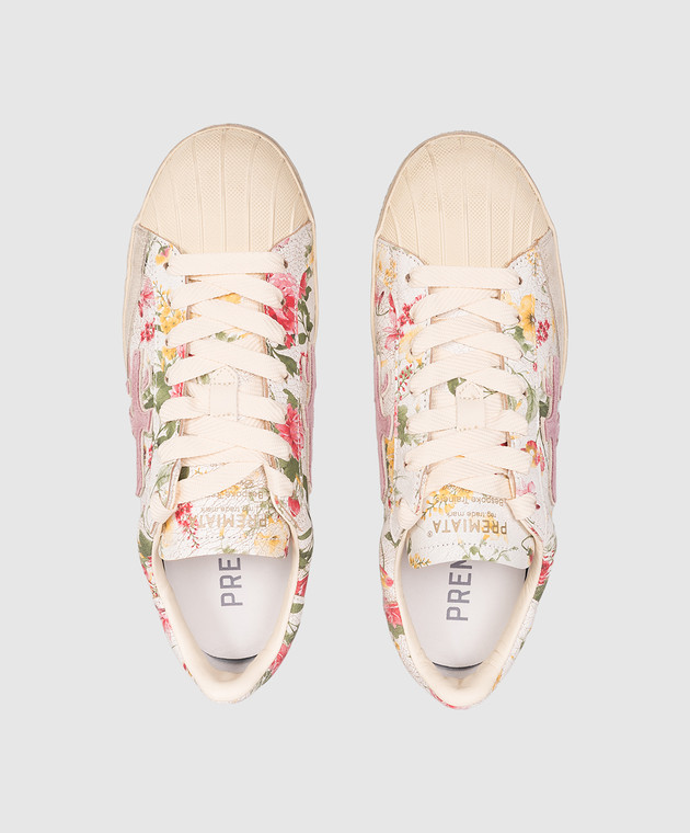 Premiata Білі шкіряні кеди Stevend в принт STEVEND8056 зображення 4