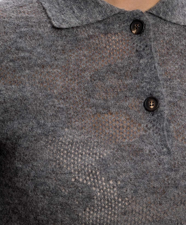 Brunello Cucinelli Серый топ из шелка и шерсти в узор MFR491705P изображение 5