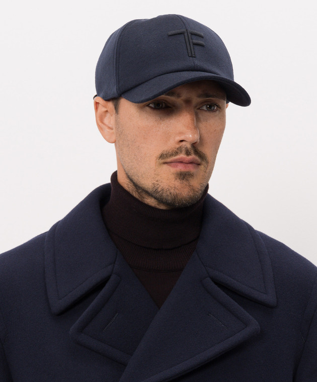Tom Ford Синяя кепка из кашемира с вышивкой монограммы MH005TCW003G изображение 2