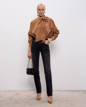 Saint Laurent Коричнева блуза з ефектом жатки 856436Y3K31