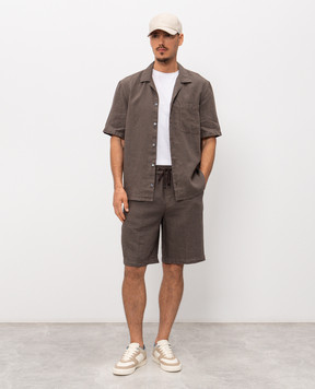 Peserico Рубашка коричневая с короткими рукавами из льна R56049T002494