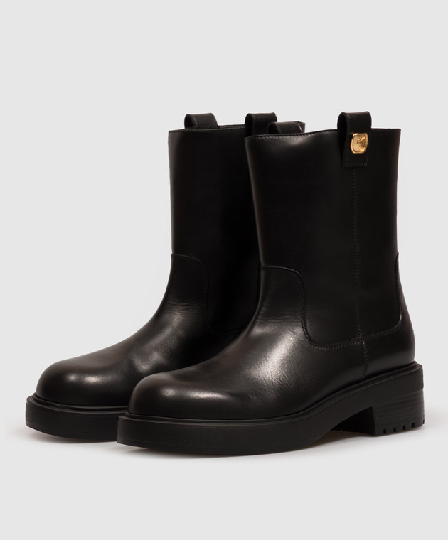Giuseppe Zanotti Черные кожаные ботинки с брендовыми нашивками I670006 изображение 2