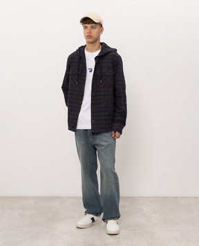 Off-White Синяя рубашка в клетку с капюшоном 44MGE056F26F001