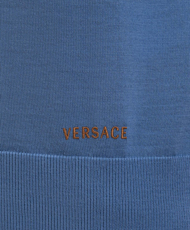 Versace Голубая футболка из шерсти с вышивкой логотипа 10257221A17823 изображение 5