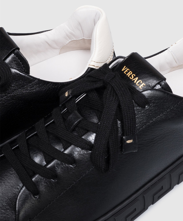Versace Чорні шкіряні кеди Greca з логотипом 10242061A18384 зображення 5
