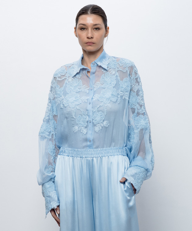 Ermanno Scervino Голубая блузка из шелка D482K708APCSFWB изображение 3