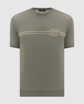 Stefano Ricci Футболка кольору хакі з шовком K818119G10F26285