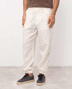 Brunello Cucinelli Брюки из льна цвета айвори MH249S2470