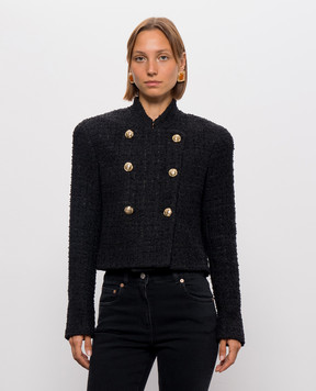 Balmain Черный двухбортный твидовый жакет JA0000000061