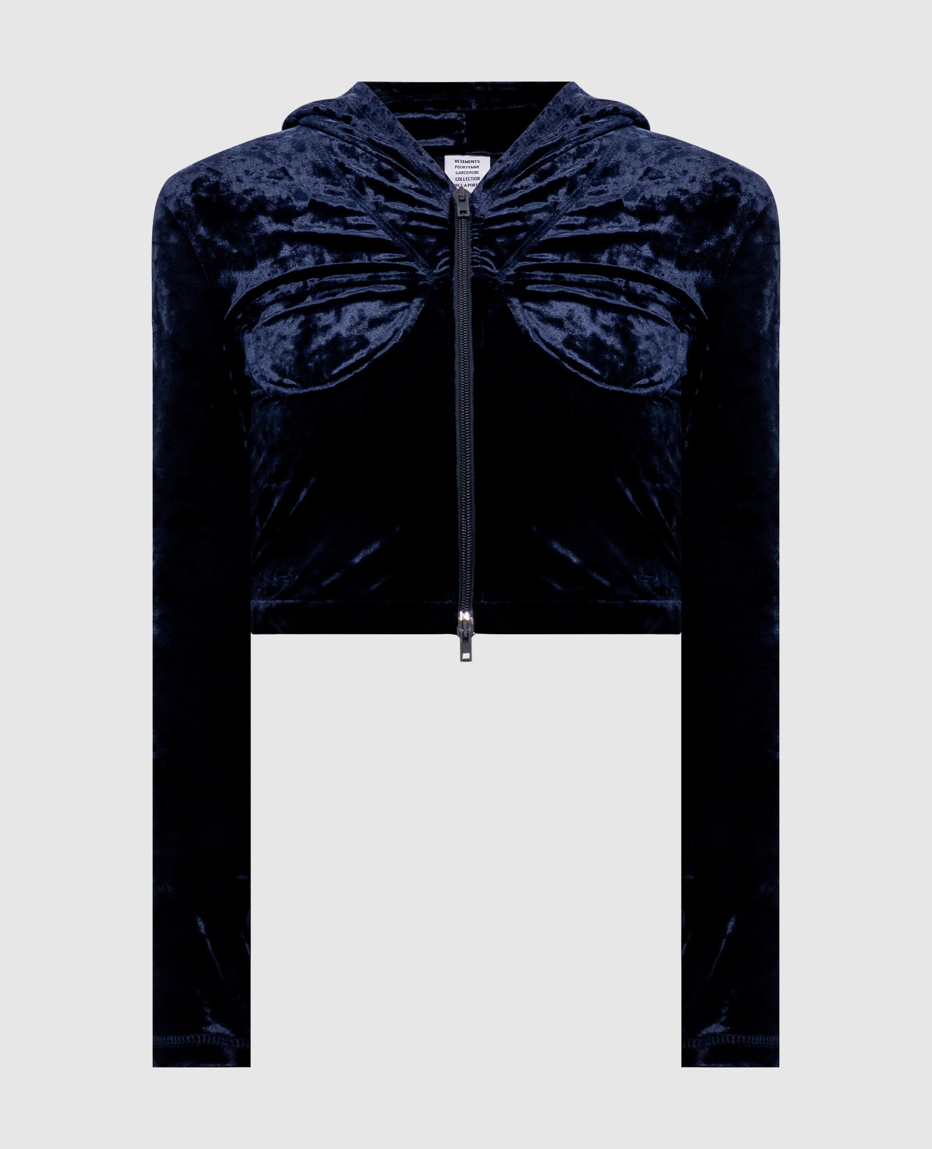 Синяя укороченная велюровая спортивная куртка