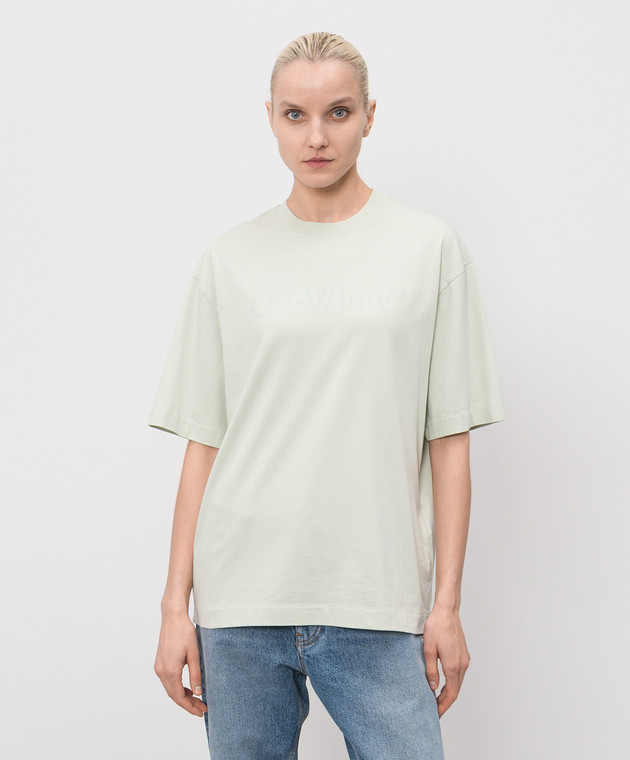 Off-White Зелена футболка з принтом логотипа 44MAA120S26J00H зображення 3
