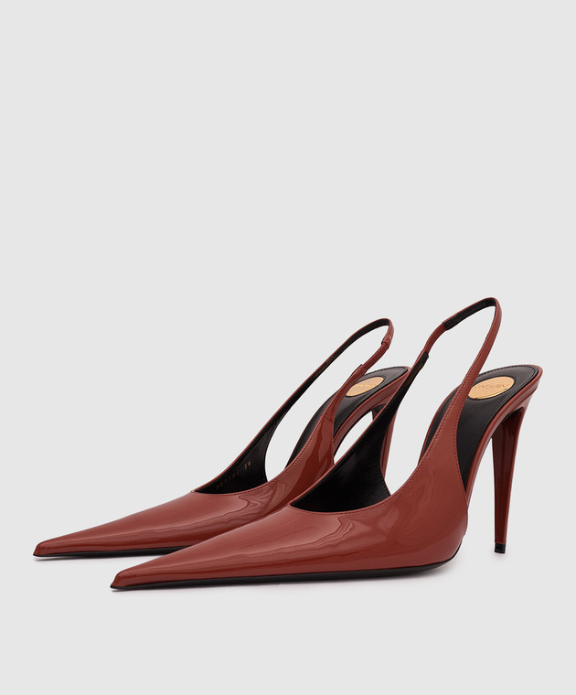 Saint Laurent Терракотовые кожаные лакированные слингбеки GUERMANTES 867184AAD60 изображение 2