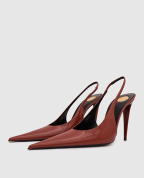Saint Laurent Терракотовые кожаные лакированные слингбеки GUERMANTES 867184AAD60
