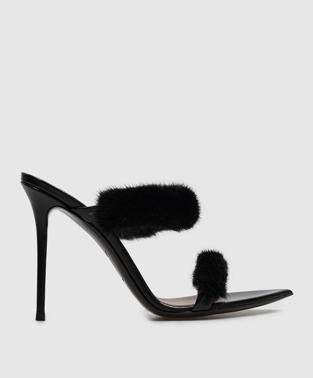 Giuseppe Zanotti Черные кожаные мюли LIZZIE с мехом норки I600024
