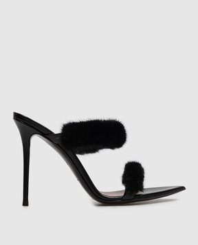 Giuseppe Zanotti Черные кожаные мюли LIZZIE с мехом норки I600024