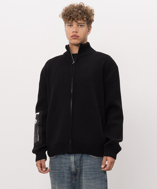 Balenciaga Черный кардиган с брендовыми нашивками 876816T1792 изображение 3