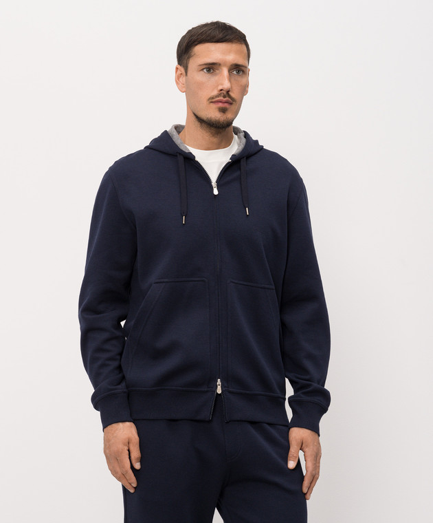 Brunello Cucinelli Синя спортивна куртка з капюшоном MM8319069G зображення 3
